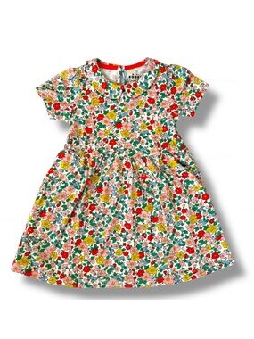 Baby Boden Girls 18-24m FLORAL JERSEY DRESS PETER PAN COLLAR VANILLA EARTH TONES